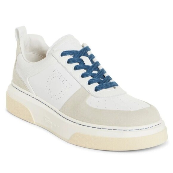 Salvatore Ferragamo Cassina Men's Leather Low Top Sneaker White Size 9 / US 10
